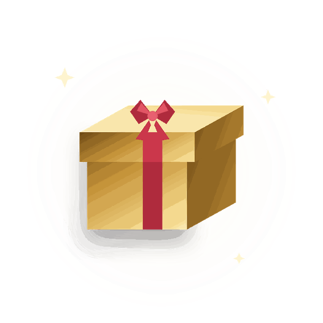 Gold gift box with a red ribbon, representing the Mr Fortune welcome package